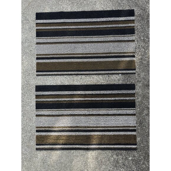 Set of 2 Chilewich Indoor/Outdoor Shag Floor Mat Multicolor Stripe 18” X 28” - Picture 1 of 5